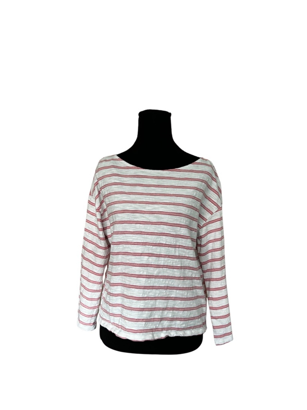 a.n.a White & Red Striped Long-Sleeve Boatneck Top
